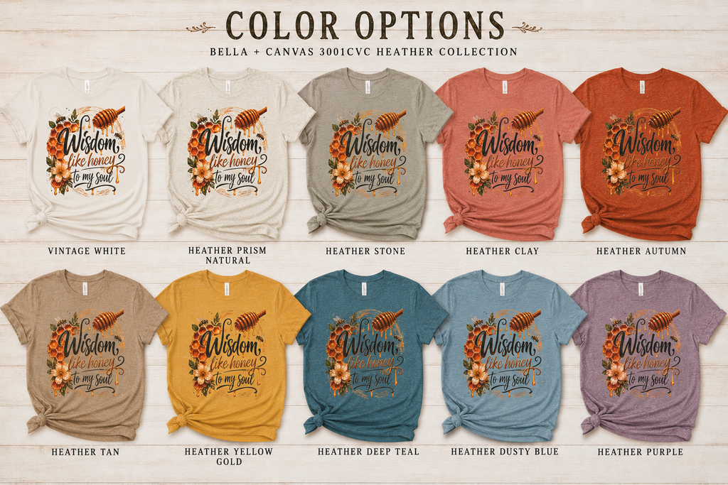 Wisdom Like Honey Christian Shirt | Proverbs 24:13-14 Bible Verse Tee | Faith Inspired Honeycomb Christian Graphic T-Shirt