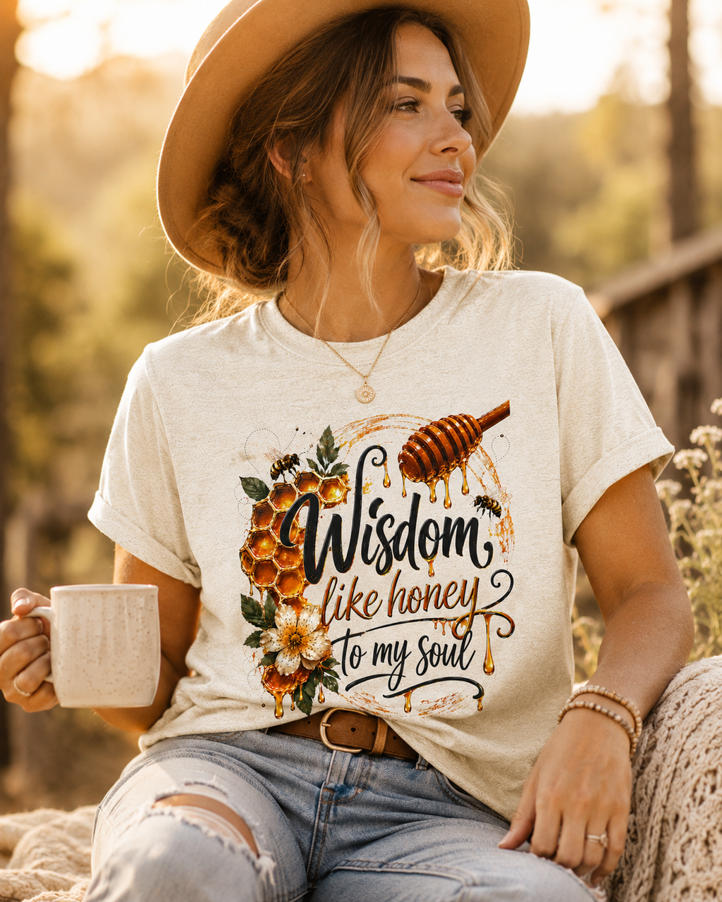 Wisdom Like Honey Christian Shirt | Proverbs 24:13-14 Bible Verse Tee | Faith Inspired Honeycomb Christian Graphic T-Shirt
