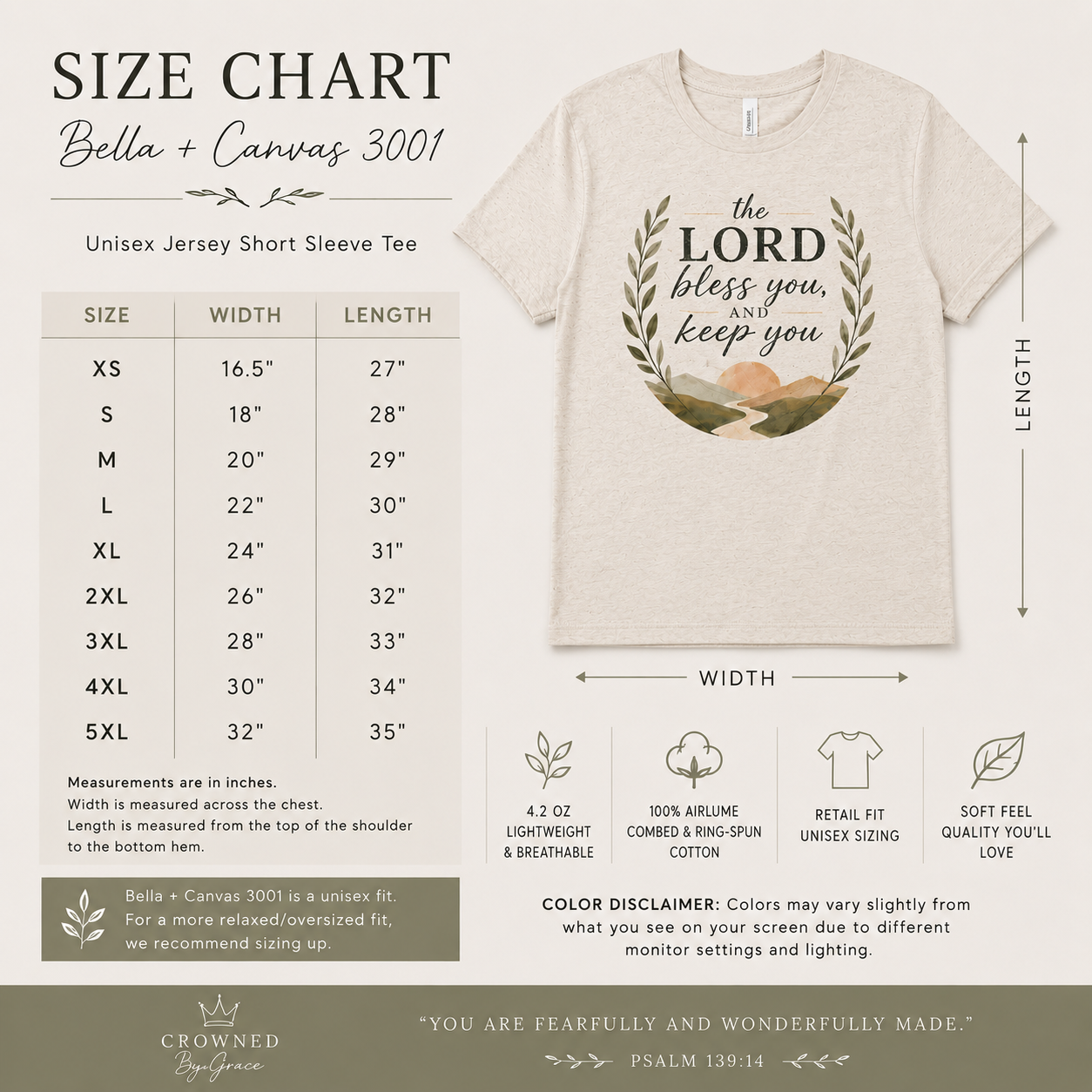 The Lord Bless You and Keep You Shirt | Numbers 6:24-26 Christian T-Shirt | Faith-Based Graphic Tee | Christian Gift | Bella Canvas 3001