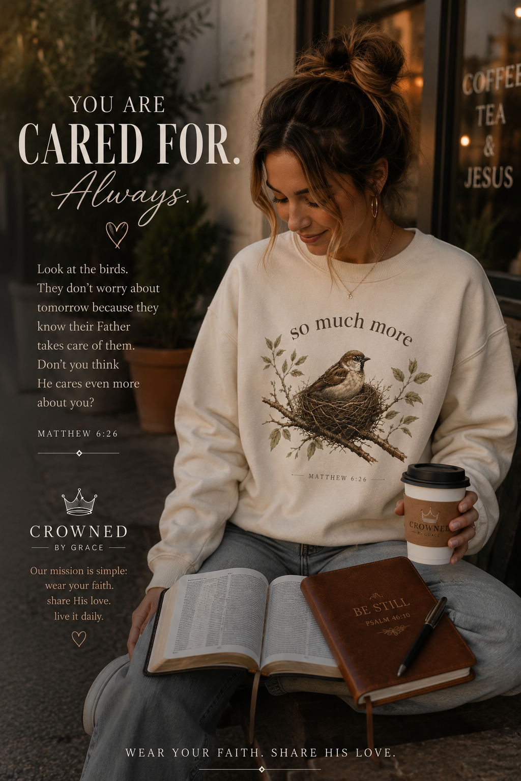 SO MUCH MORE Christian Crewneck Sweatshirt Matthew 6:26 Sweatshirt Comfort Colors 1566 Sparrow Bird Christian Gift | Crowned By Grace
