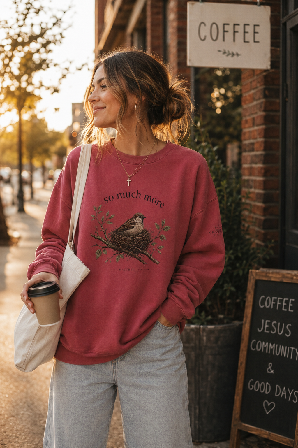 SO MUCH MORE Christian Crewneck Sweatshirt Matthew 6:26 Sweatshirt Comfort Colors 1566 Sparrow Bird Christian Gift | Crowned By Grace