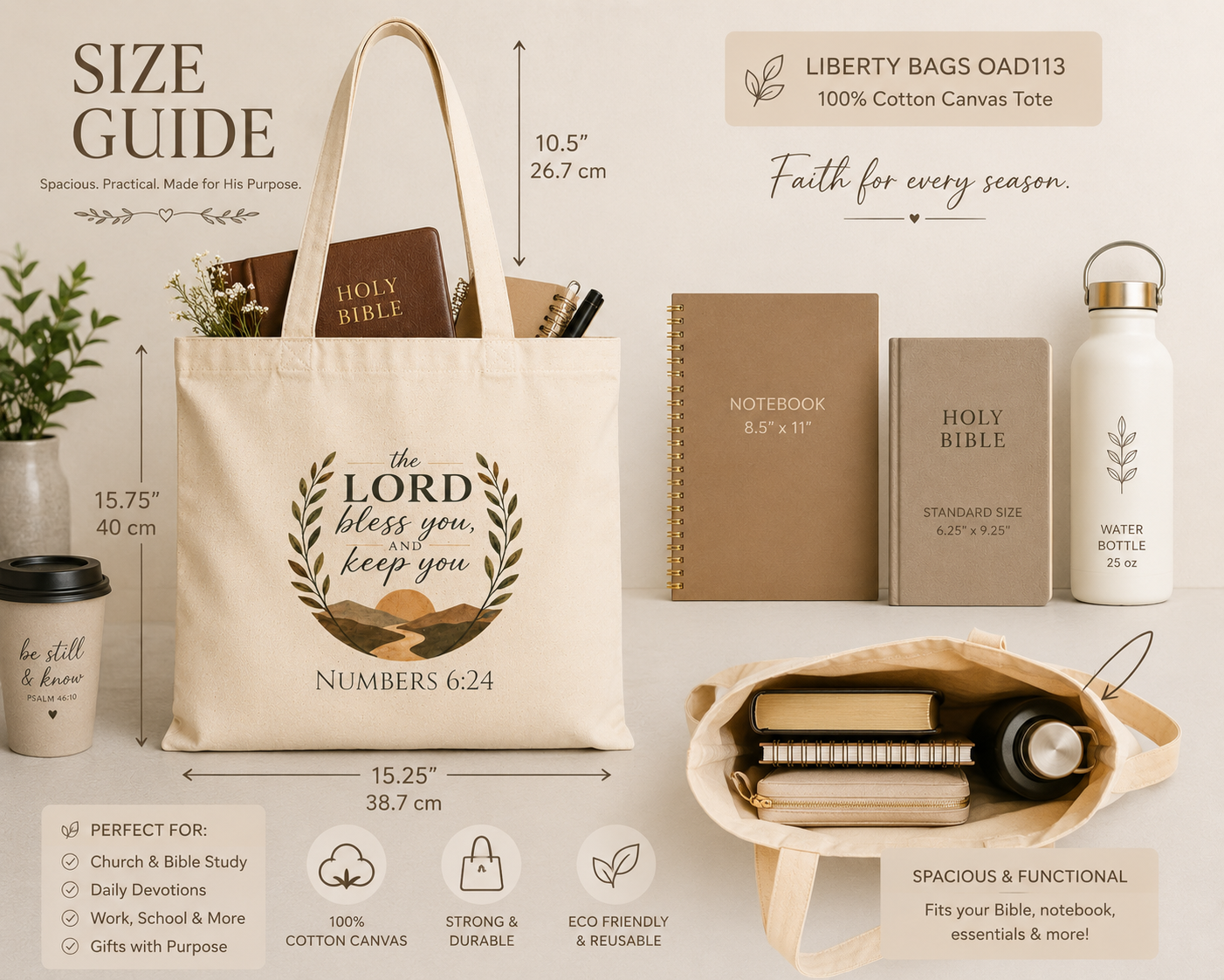 The Lord Bless You and Keep You Christian Tote Bag | Numbers 6:24 Bible Study Bag | Scripture Tote | Church Bag | Christian Gift for Women | Faith Canvas Tote