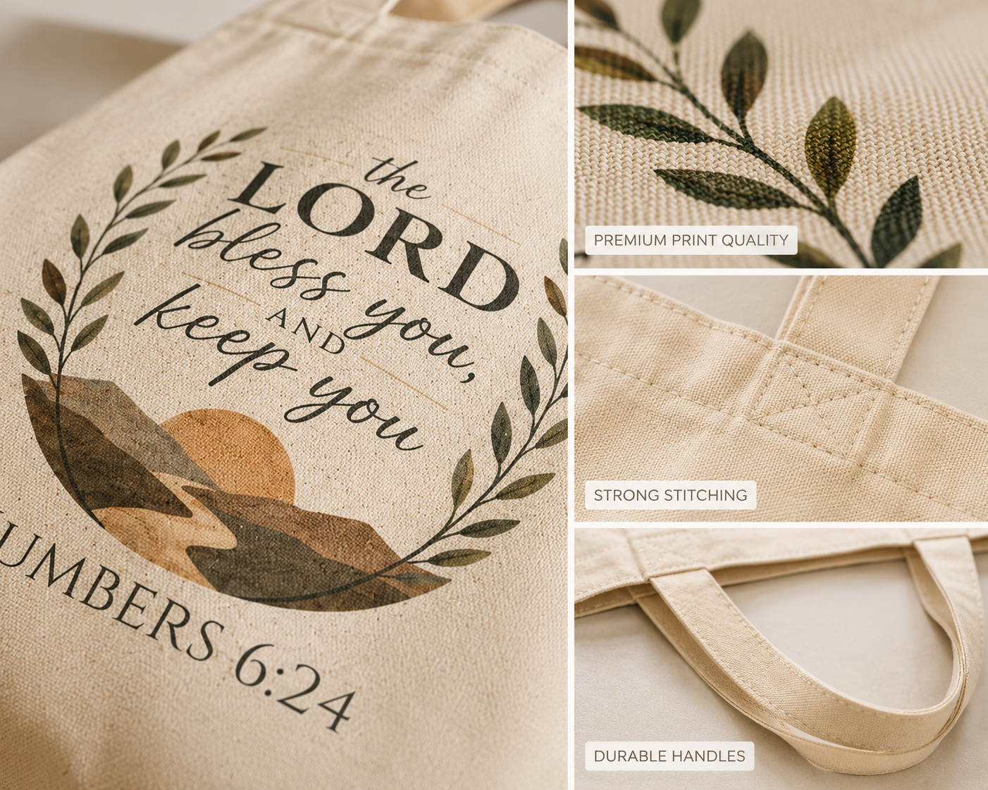 The Lord Bless You and Keep You Christian Tote Bag | Numbers 6:24 Bible Study Bag | Scripture Tote | Church Bag | Christian Gift for Women | Faith Canvas Tote