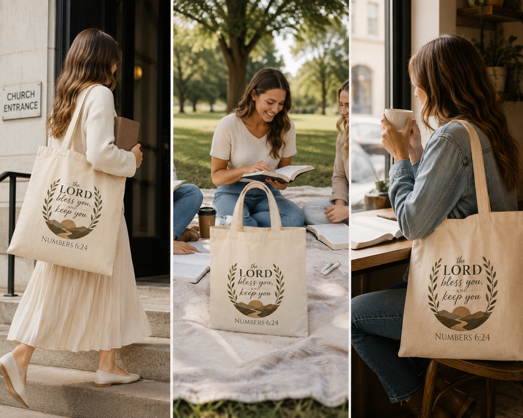 The Lord Bless You and Keep You Christian Tote Bag | Numbers 6:24 Bible Study Bag | Scripture Tote | Church Bag | Christian Gift for Women | Faith Canvas Tote