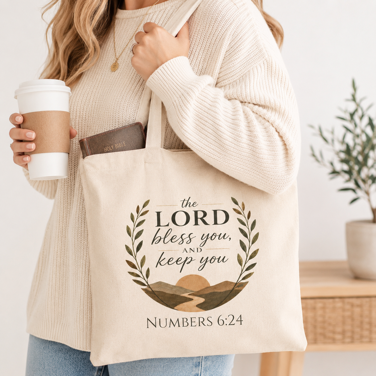 The Lord Bless You and Keep You Christian Tote Bag | Numbers 6:24 Bible Study Bag | Scripture Tote | Church Bag | Christian Gift for Women | Faith Canvas Tote