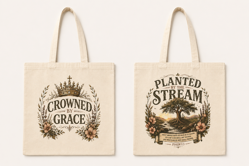 Planted by the Stream Christian Tote Bag | Psalm 1:3 Bible Study Bag | Scripture Tote | Church Bag | Christian Gift for Women | Faith-Based Canvas Tote