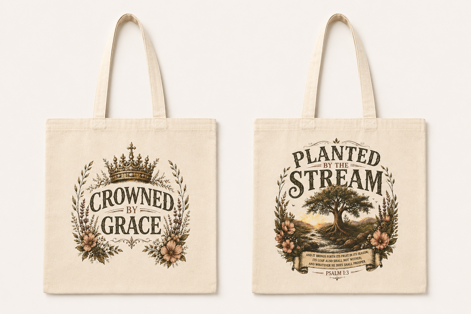 Planted by the Stream Christian Tote Bag | Psalm 1:3 Bible Study Bag | Scripture Tote | Church Bag | Christian Gift for Women | Faith-Based Canvas Tote