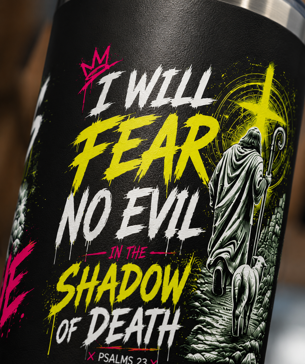I Will Fear No Evil Christian Tumbler | Psalm 23 Bible Verse Tumbler | Faith-Based Travel Cup | Christian Gift | Insulated Coffee Tumbler