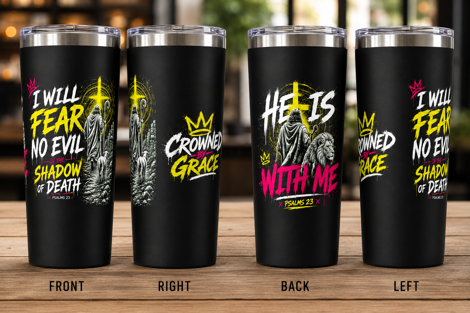 I Will Fear No Evil Christian Tumbler | Psalm 23 Bible Verse Tumbler | Faith-Based Travel Cup | Christian Gift | Insulated Coffee Tumbler