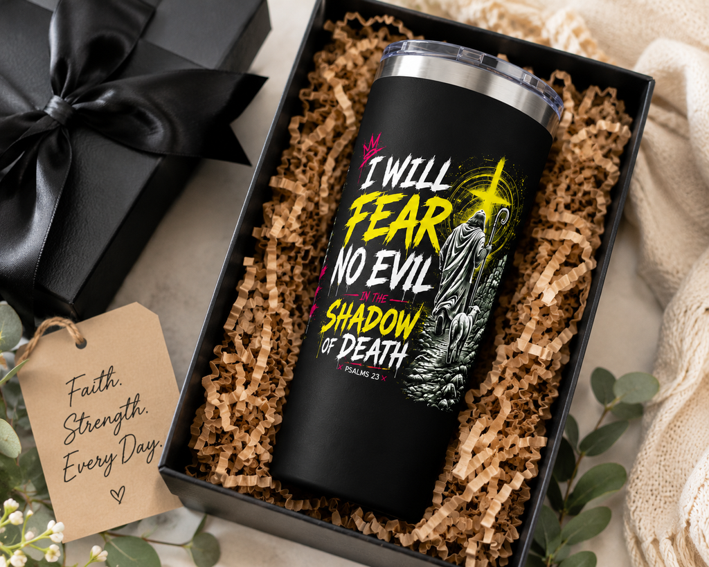 I Will Fear No Evil Christian Tumbler | Psalm 23 Bible Verse Tumbler | Faith-Based Travel Cup | Christian Gift | Insulated Coffee Tumbler