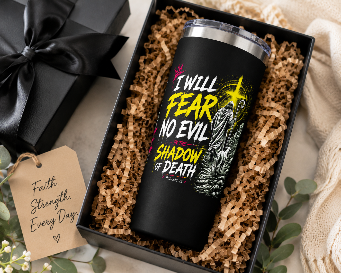 I Will Fear No Evil Christian Tumbler | Psalm 23 Bible Verse Tumbler | Faith-Based Travel Cup | Christian Gift | Insulated Coffee Tumbler