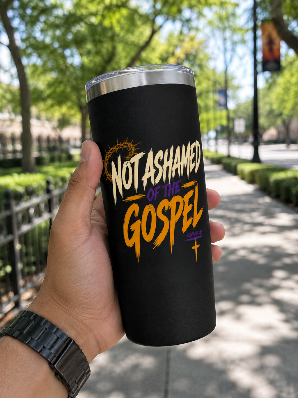 Not Ashamed of the Gospel Christian Tumbler | Romans 1:16 Bible Verse Tumbler | Faith-Based Travel Cup | Christian Gift | Insulated Coffee Tumbler