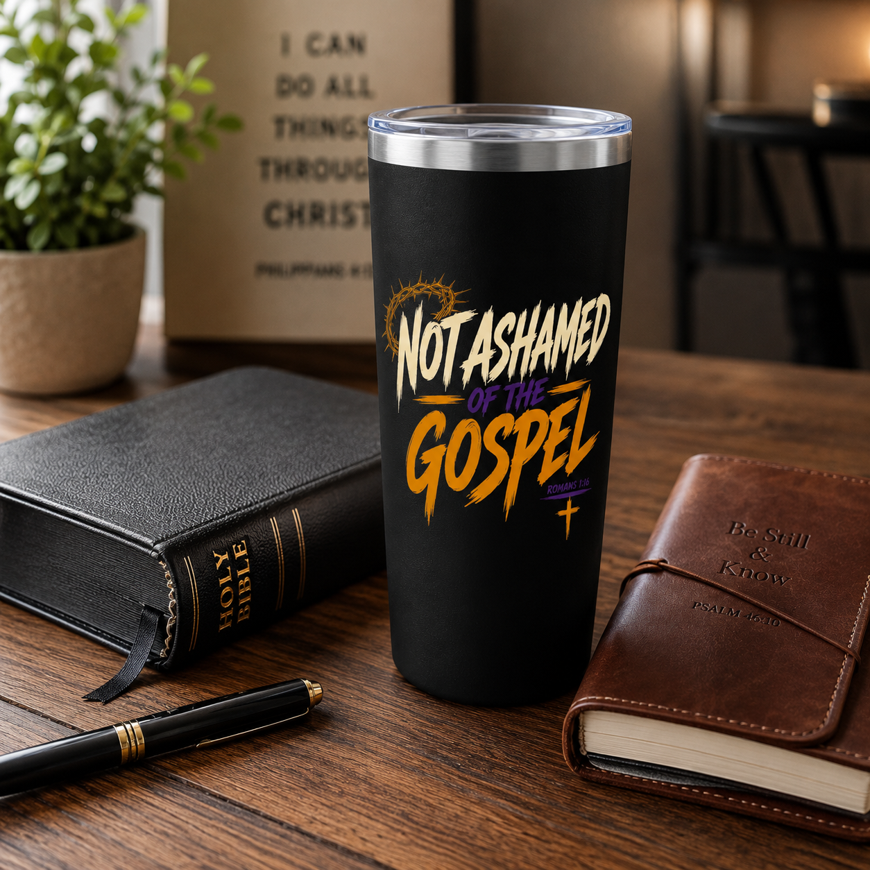 Not Ashamed of the Gospel Christian Tumbler | Romans 1:16 Bible Verse Tumbler | Faith-Based Travel Cup | Christian Gift | Insulated Coffee Tumbler