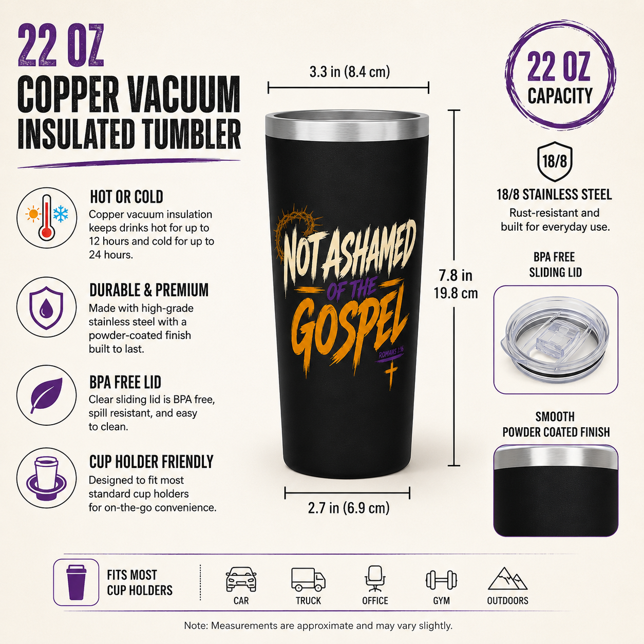 Not Ashamed of the Gospel Christian Tumbler | Romans 1:16 Bible Verse Tumbler | Faith-Based Travel Cup | Christian Gift | Insulated Coffee Tumbler