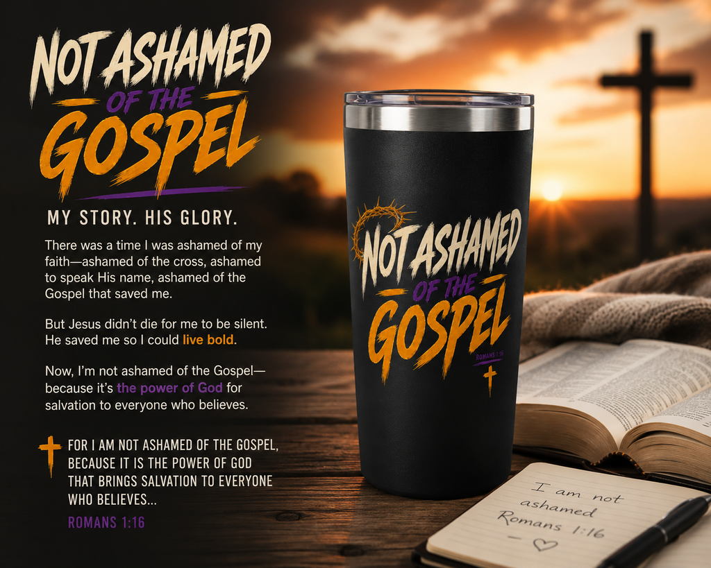 Not Ashamed of the Gospel Christian Tumbler | Romans 1:16 Bible Verse Tumbler | Faith-Based Travel Cup | Christian Gift | Insulated Coffee Tumbler