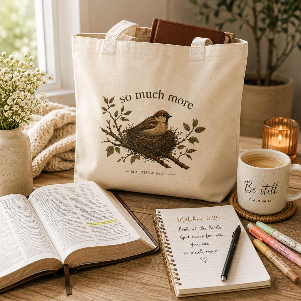 So Much More Christian Tote Bag | Matthew 6:26 Scripture Tote | Bible Study Bag | Church Bag | Christian Gift for Women | Faith-Based Canvas Tote