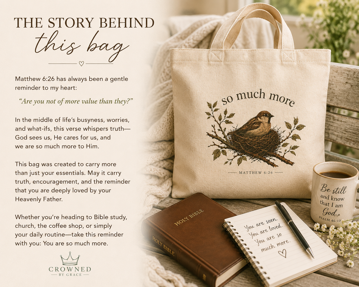 So Much More Christian Tote Bag | Matthew 6:26 Scripture Tote | Bible Study Bag | Church Bag | Christian Gift for Women | Faith-Based Canvas Tote