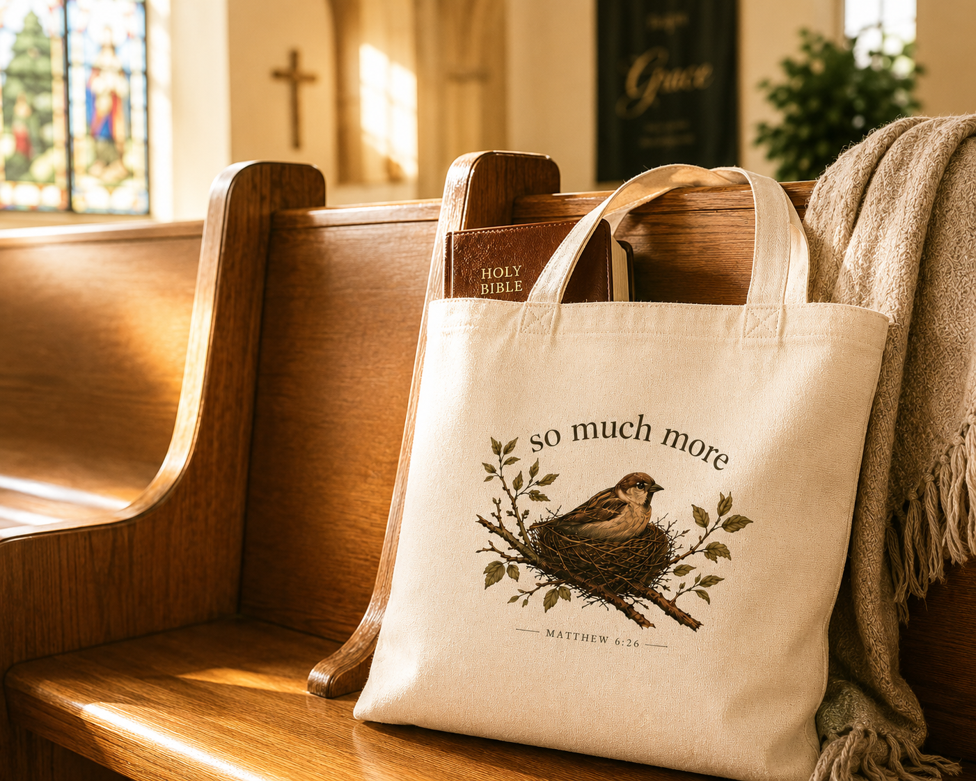 So Much More Christian Tote Bag | Matthew 6:26 Scripture Tote | Bible Study Bag | Church Bag | Christian Gift for Women | Faith-Based Canvas Tote