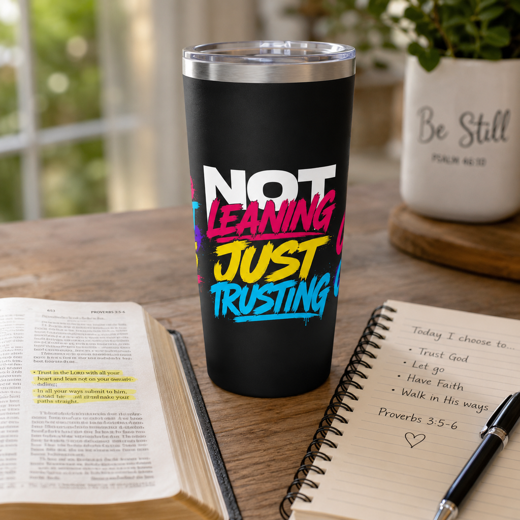 Not Leaning Just Trusting Christian Tumbler | Proverbs 3:5-6 Bible Verse Tumbler | Faith-Based Travel Cup | Christian Gift | Insulated Coffee Tumbler