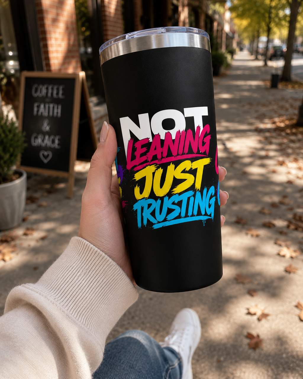 Not Leaning Just Trusting Christian Tumbler | Proverbs 3:5-6 Bible Verse Tumbler | Faith-Based Travel Cup | Christian Gift | Insulated Coffee Tumbler