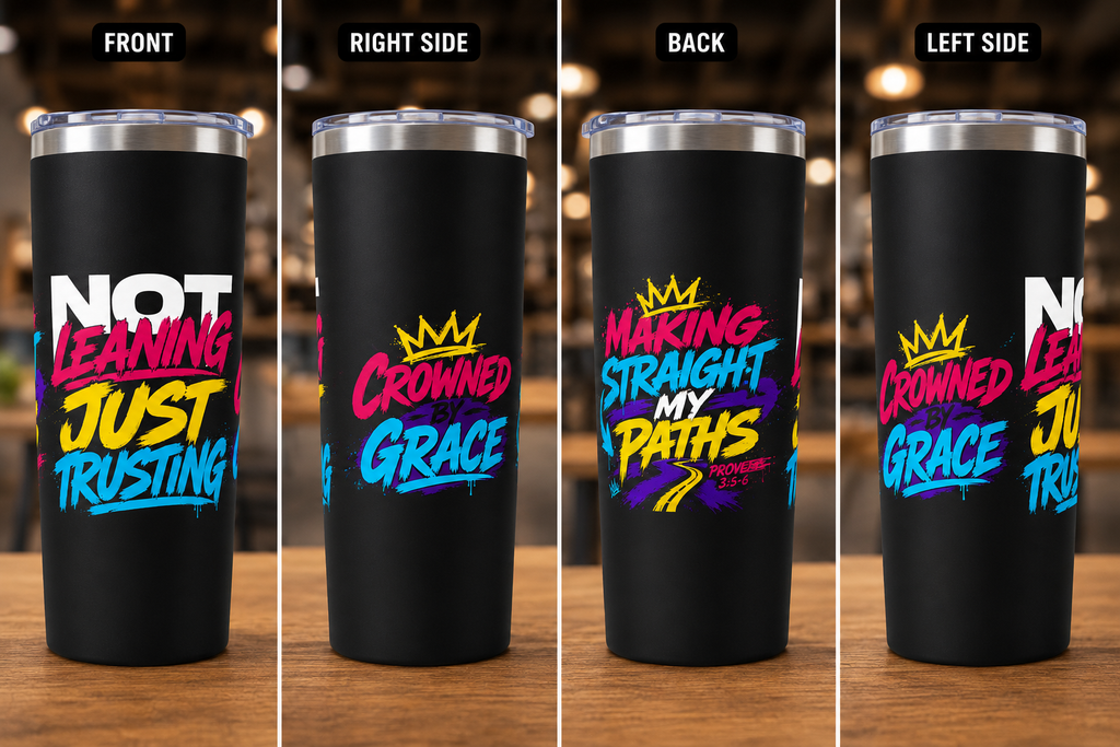 Not Leaning Just Trusting Christian Tumbler | Proverbs 3:5-6 Bible Verse Tumbler | Faith-Based Travel Cup | Christian Gift | Insulated Coffee Tumbler