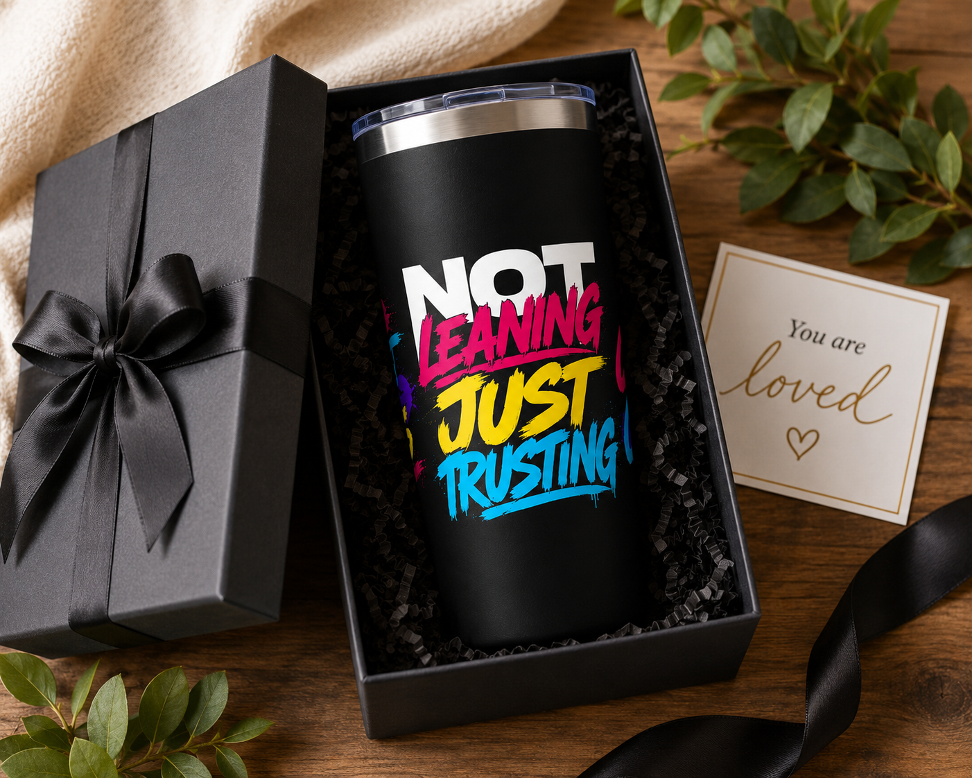 Not Leaning Just Trusting Christian Tumbler | Proverbs 3:5-6 Bible Verse Tumbler | Faith-Based Travel Cup | Christian Gift | Insulated Coffee Tumbler