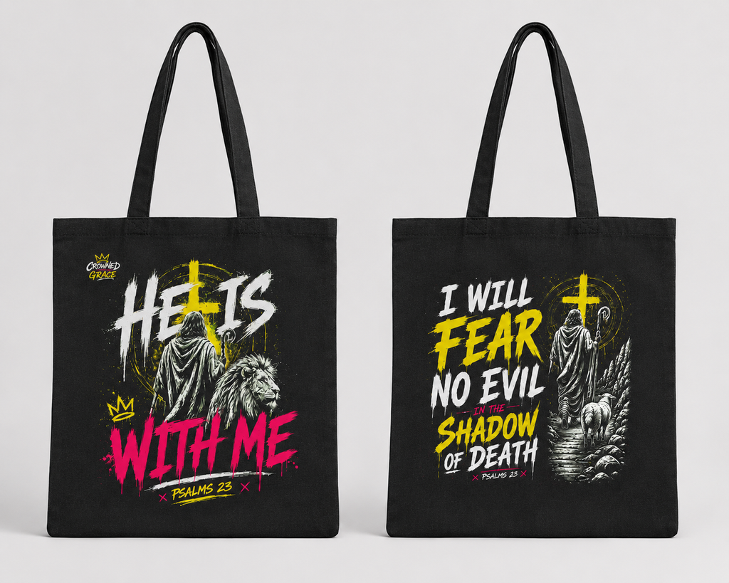 I Will Fear No Evil Christian Tote Bag | Bible Study Bag | Psalm 23 Scripture Tote | Church Bag | Christian Gift for Women | Faith-Based Canvas Tote