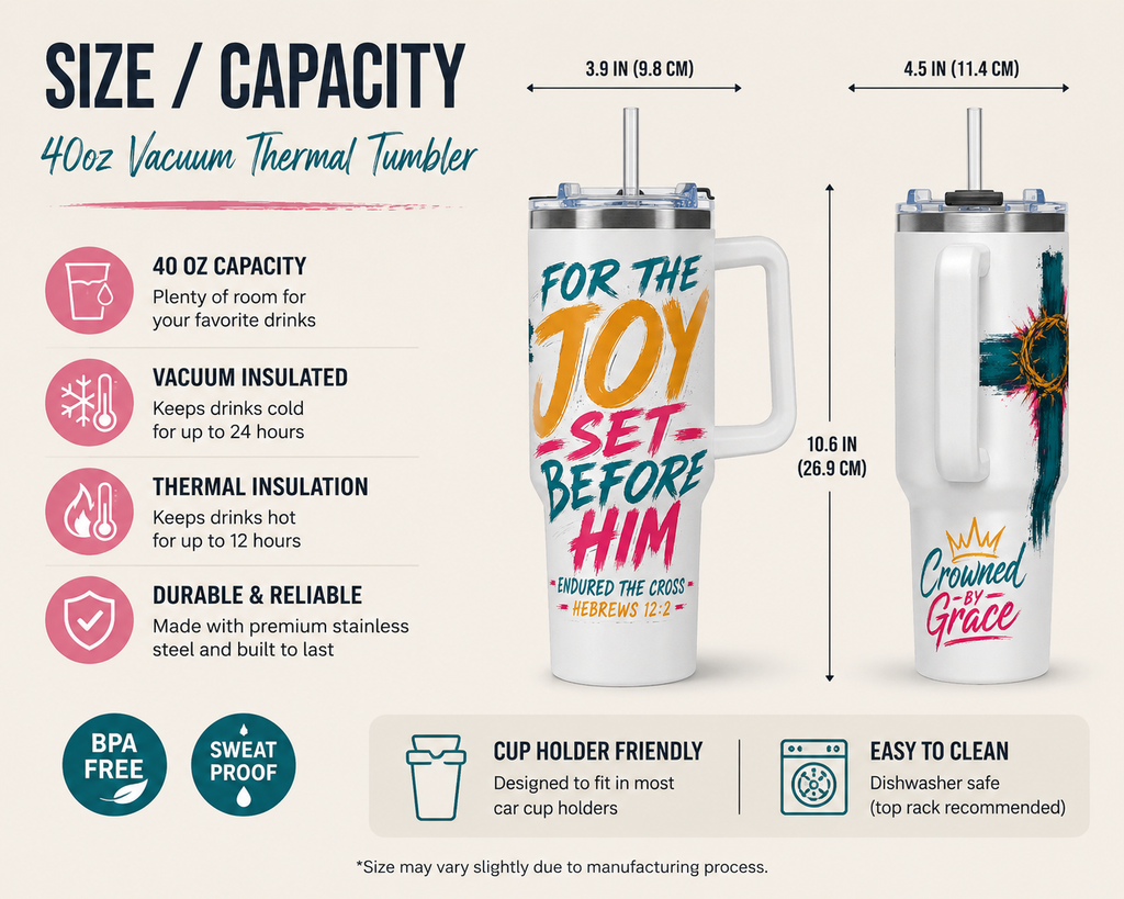 For the Joy Set Before Him Christian Tumbler | Hebrews 12:2 Bible Verse Tumbler | Faith-Based Travel Cup | Christian Gift | Insulated Coffee Tumbler