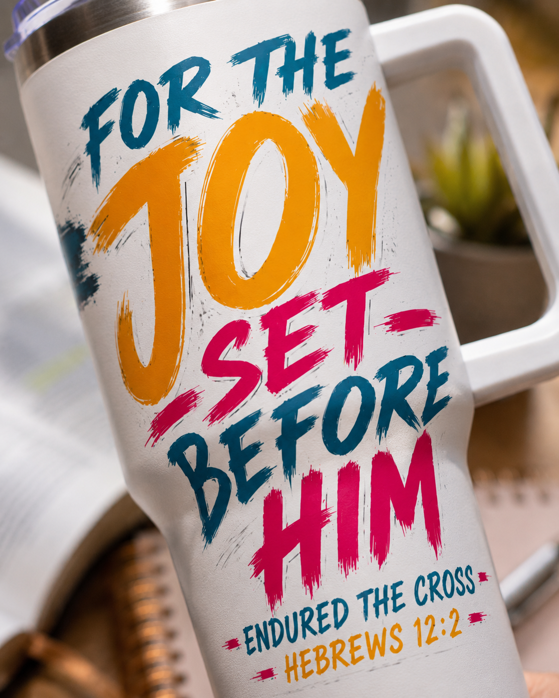 For the Joy Set Before Him Christian Tumbler | Hebrews 12:2 Bible Verse Tumbler | Faith-Based Travel Cup | Christian Gift | Insulated Coffee Tumbler