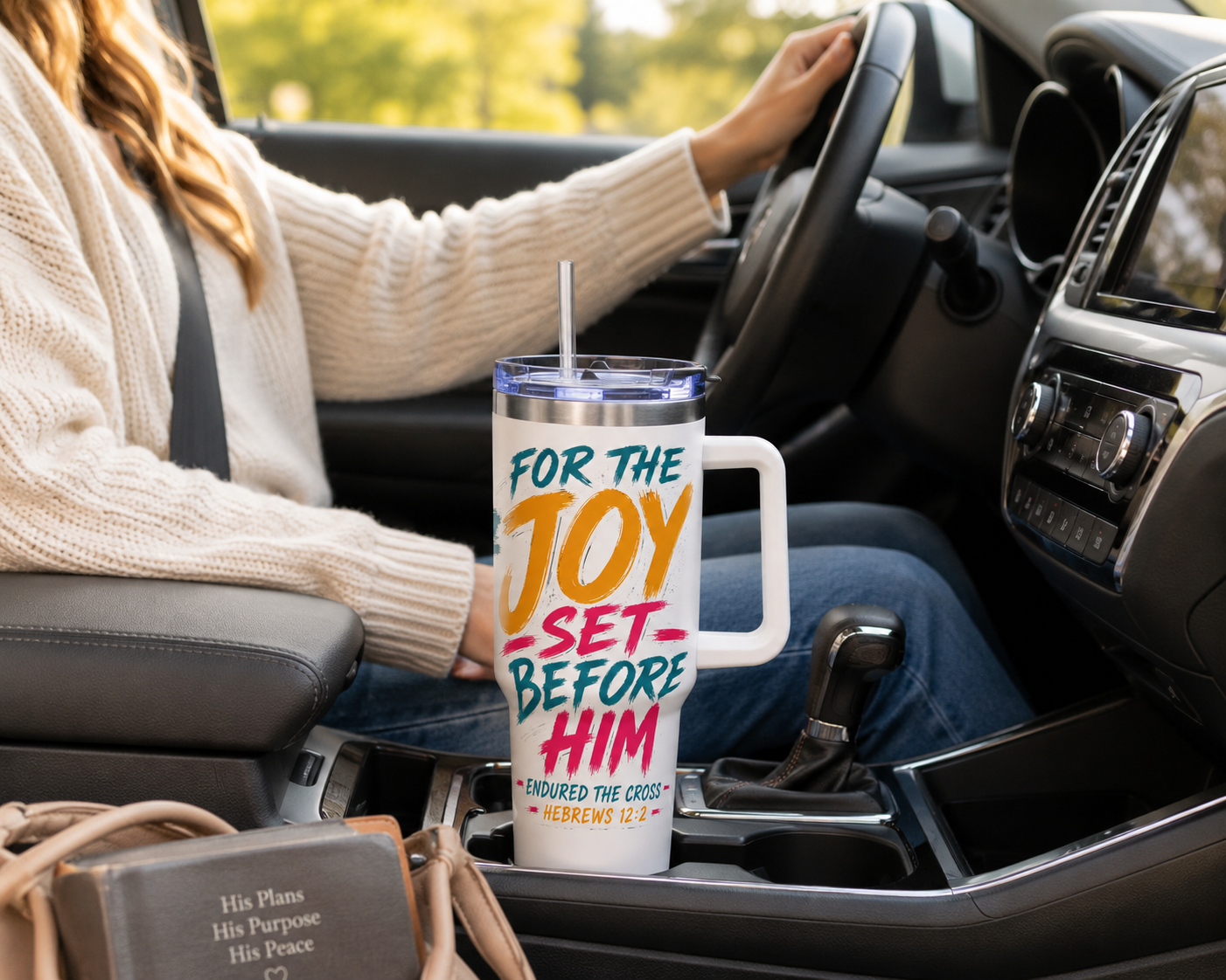 For the Joy Set Before Him Christian Tumbler | Hebrews 12:2 Bible Verse Tumbler | Faith-Based Travel Cup | Christian Gift | Insulated Coffee Tumbler