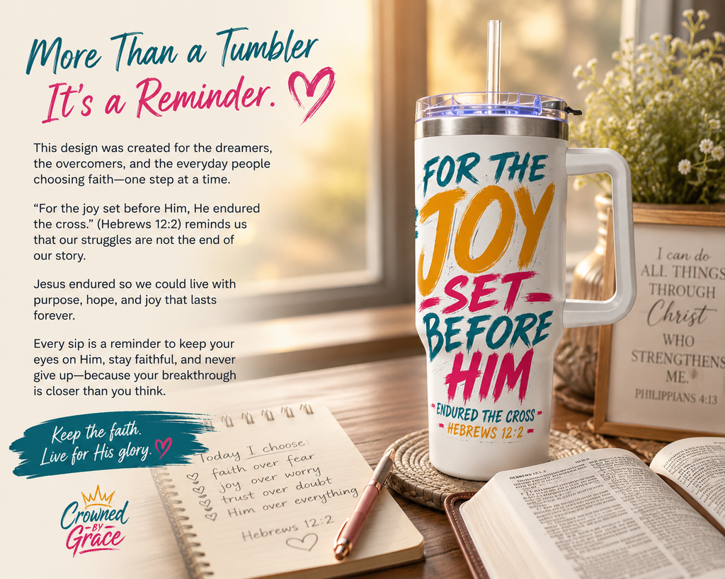 For the Joy Set Before Him Christian Tumbler | Hebrews 12:2 Bible Verse Tumbler | Faith-Based Travel Cup | Christian Gift | Insulated Coffee Tumbler