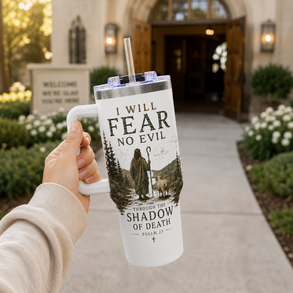 I Will Fear No Evil Christian Tumbler | Psalm 23 Bible Verse Tumbler | Faith-Based Travel Cup | Christian Gift | Insulated Coffee Tumbler