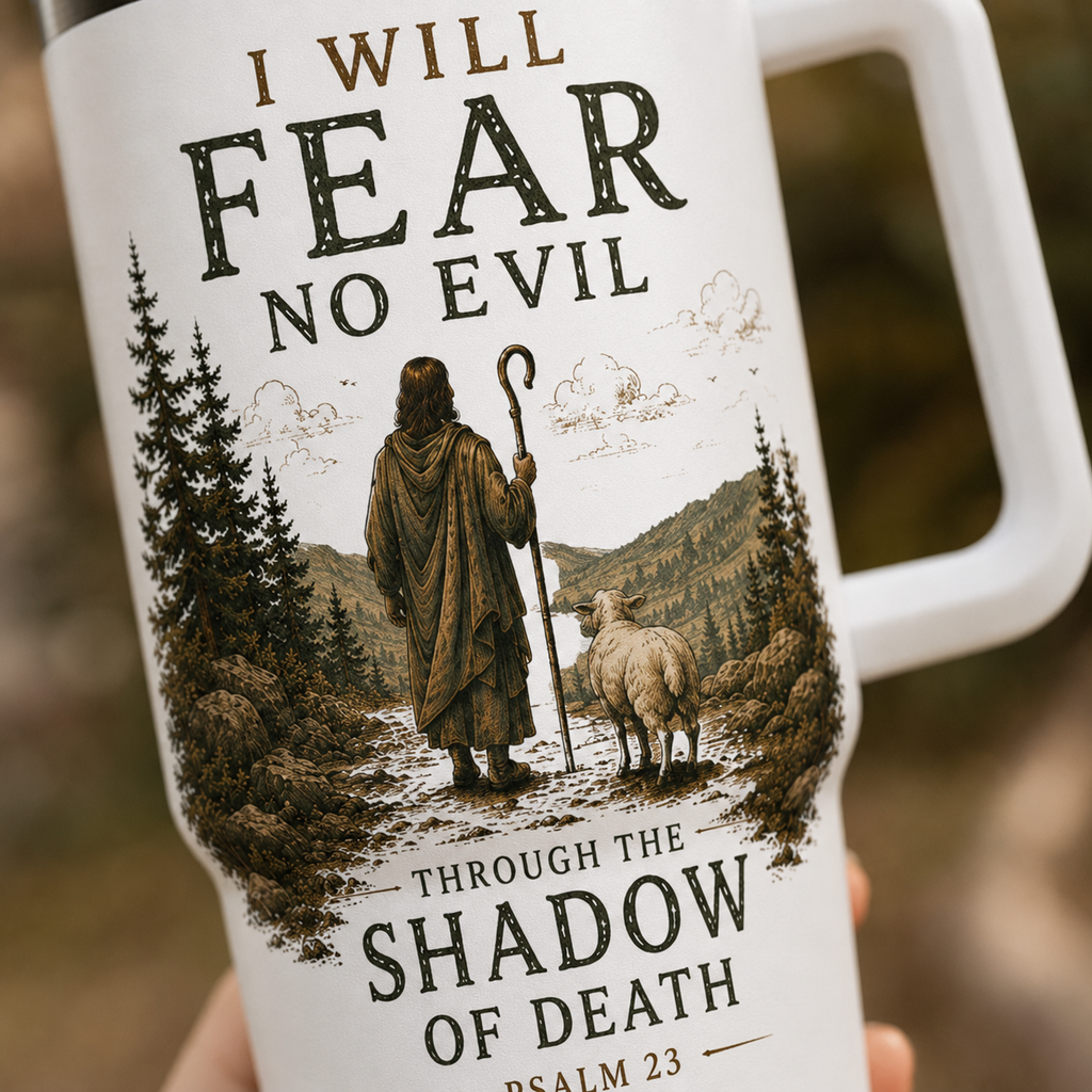 I Will Fear No Evil Christian Tumbler | Psalm 23 Bible Verse Tumbler | Faith-Based Travel Cup | Christian Gift | Insulated Coffee Tumbler