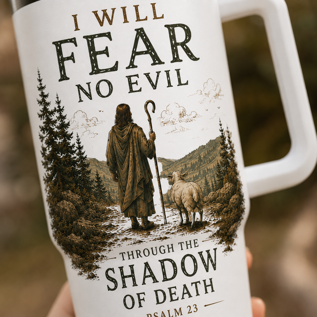 I Will Fear No Evil Christian Tumbler | Psalm 23 Bible Verse Tumbler | Faith-Based Travel Cup | Christian Gift | Insulated Coffee Tumbler