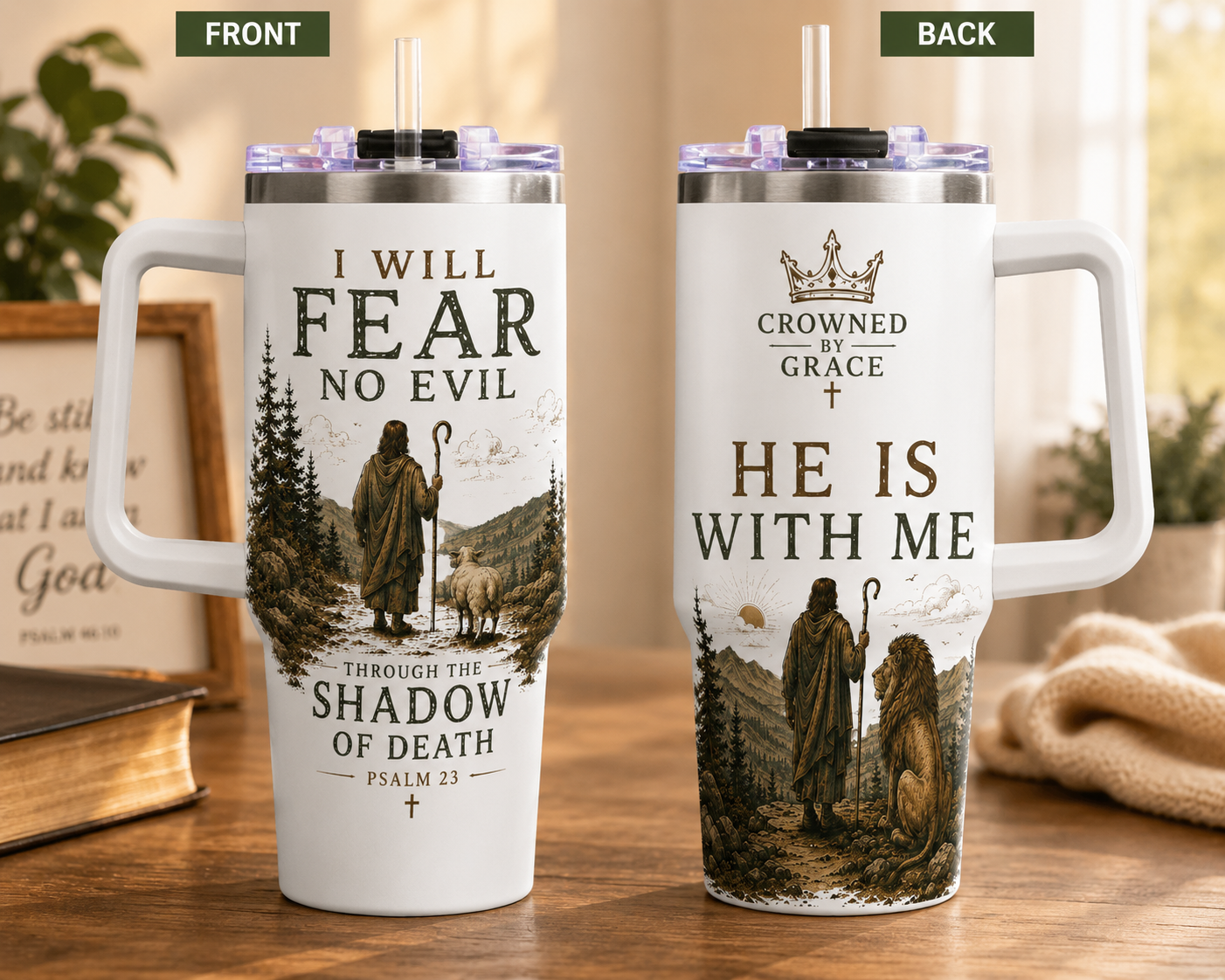 I Will Fear No Evil Christian Tumbler | Psalm 23 Bible Verse Tumbler | Faith-Based Travel Cup | Christian Gift | Insulated Coffee Tumbler