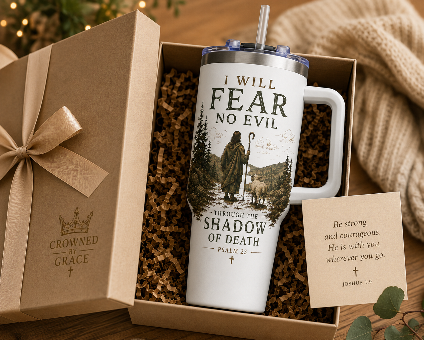 I Will Fear No Evil Christian Tumbler | Psalm 23 Bible Verse Tumbler | Faith-Based Travel Cup | Christian Gift | Insulated Coffee Tumbler