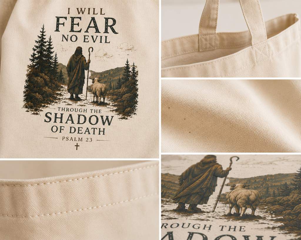 I Will Fear No Evil Christian Tote Bag | Psalm 23 Bible Study Bag | Scripture Tote | Church Bag | Christian Gift for Women | Faith-Based Canvas Tote