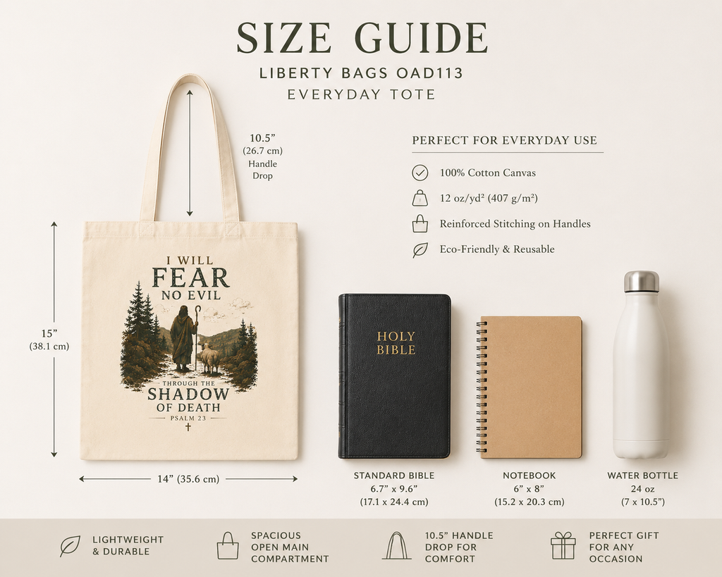 I Will Fear No Evil Christian Tote Bag | Psalm 23 Bible Study Bag | Scripture Tote | Church Bag | Christian Gift for Women | Faith-Based Canvas Tote