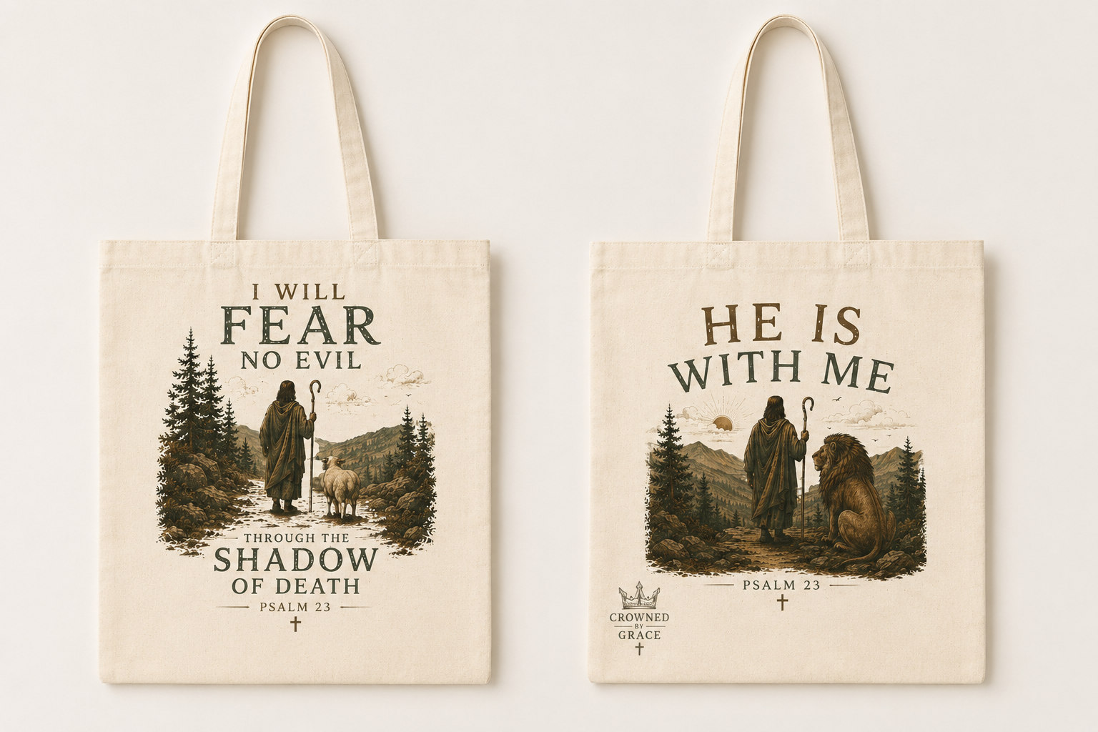 I Will Fear No Evil Christian Tote Bag | Psalm 23 Bible Study Bag | Scripture Tote | Church Bag | Christian Gift for Women | Faith-Based Canvas Tote