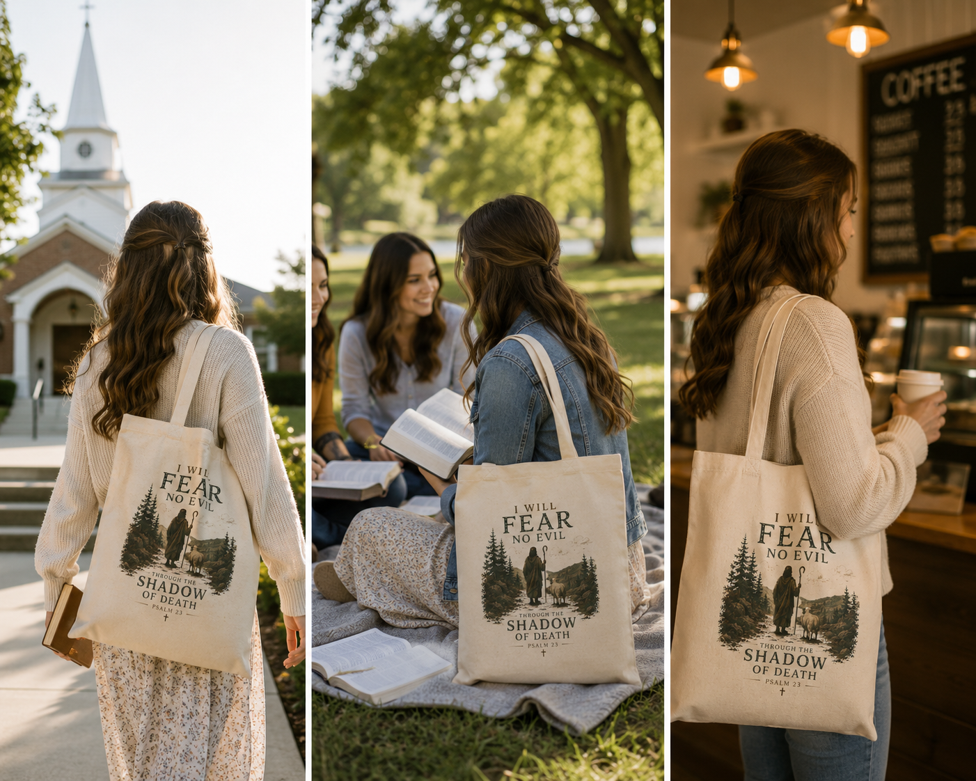 I Will Fear No Evil Christian Tote Bag | Psalm 23 Bible Study Bag | Scripture Tote | Church Bag | Christian Gift for Women | Faith-Based Canvas Tote