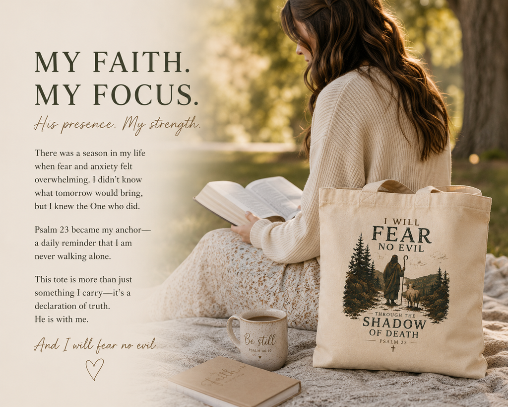 I Will Fear No Evil Christian Tote Bag | Psalm 23 Bible Study Bag | Scripture Tote | Church Bag | Christian Gift for Women | Faith-Based Canvas Tote