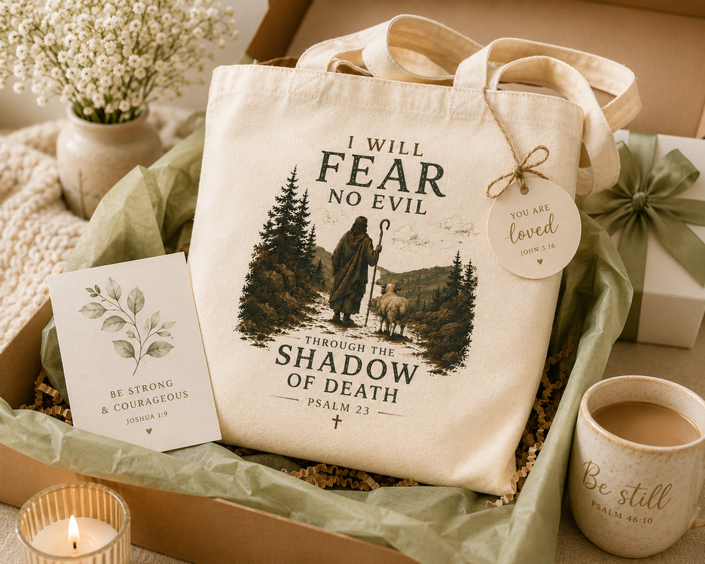 I Will Fear No Evil Christian Tote Bag | Psalm 23 Bible Study Bag | Scripture Tote | Church Bag | Christian Gift for Women | Faith-Based Canvas Tote