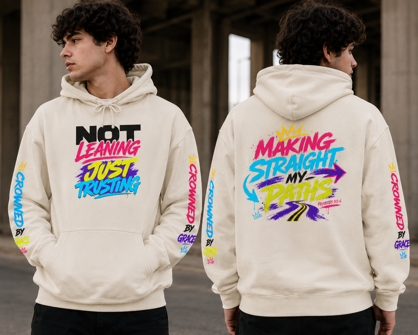 Not Leaning. Just Trusting. Christian Hoodie | Proverbs 3:5-6 Faith Hoodie | Streetwear Christian Apparel | Crowned by Grace