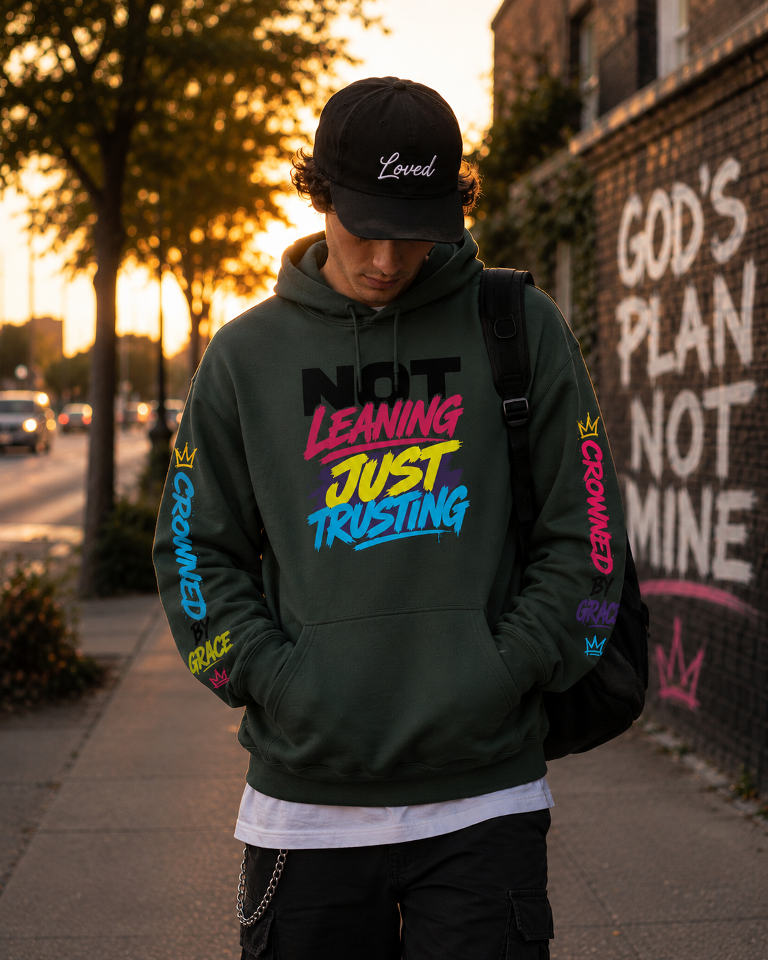Not Leaning. Just Trusting. Christian Hoodie | Proverbs 3:5-6 Faith Hoodie | Streetwear Christian Apparel | Crowned by Grace