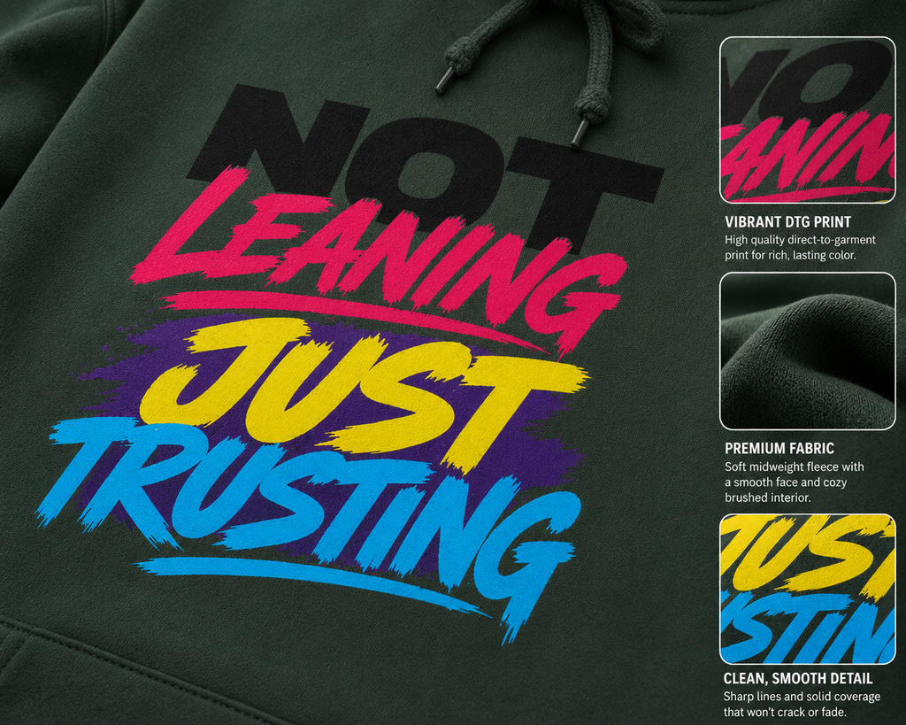 Not Leaning. Just Trusting. Christian Hoodie | Proverbs 3:5-6 Faith Hoodie | Streetwear Christian Apparel | Crowned by Grace