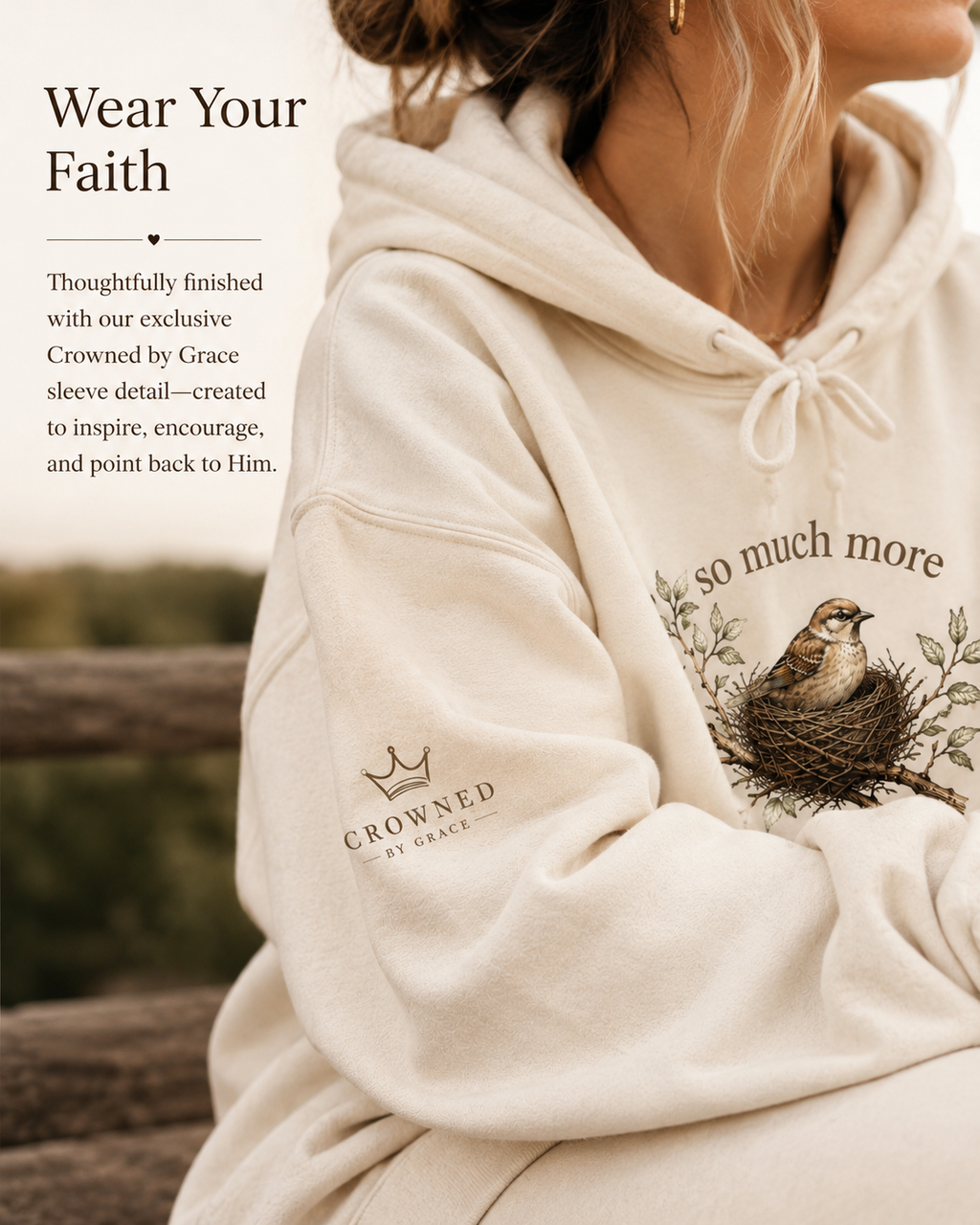 ￼So Much More Christian Hoodie | Matthew 6:26 Faith-Based Hoodie | Sparrow Bible Verse Hoodie | Christian Gift | Crowned by Grace