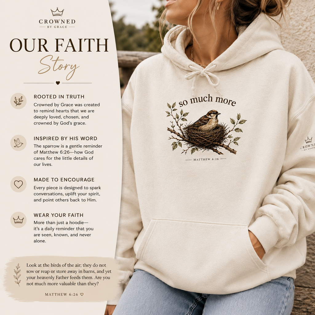 ￼So Much More Christian Hoodie | Matthew 6:26 Faith-Based Hoodie | Sparrow Bible Verse Hoodie | Christian Gift | Crowned by Grace
