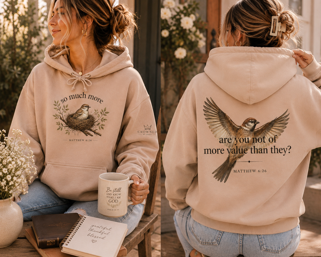 ￼So Much More Christian Hoodie | Matthew 6:26 Faith-Based Hoodie | Sparrow Bible Verse Hoodie | Christian Gift | Crowned by Grace