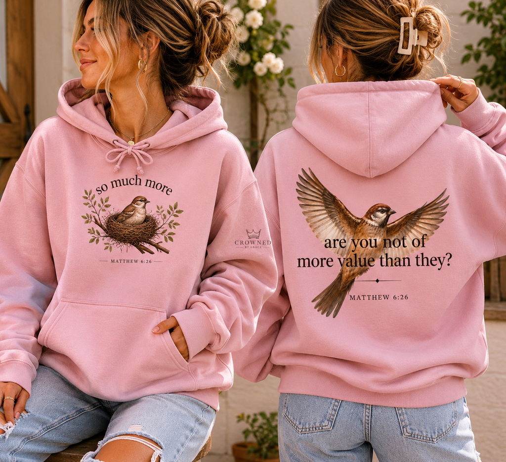 ￼So Much More Christian Hoodie | Matthew 6:26 Faith-Based Hoodie | Sparrow Bible Verse Hoodie | Christian Gift | Crowned by Grace