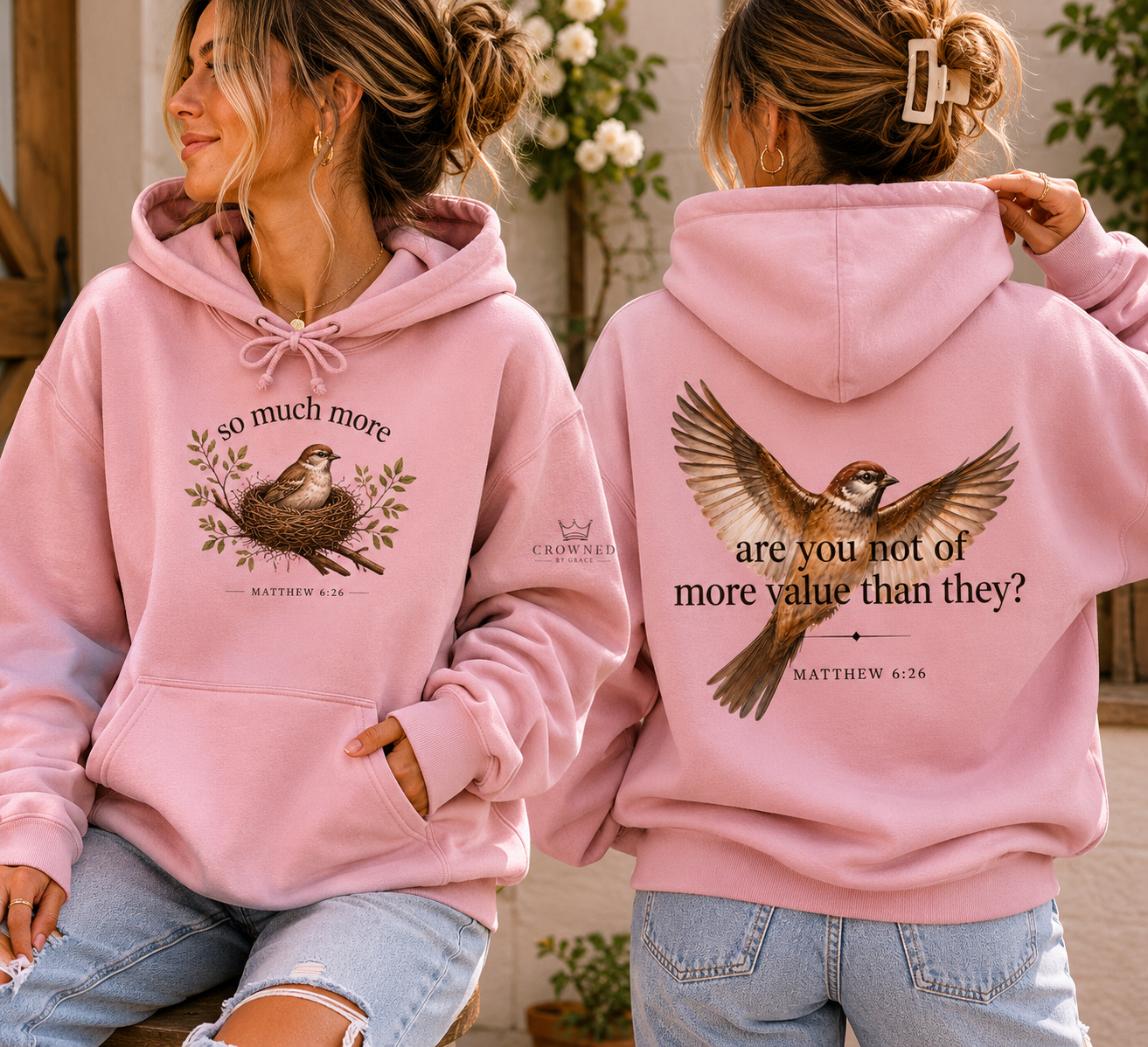 ￼So Much More Christian Hoodie | Matthew 6:26 Faith-Based Hoodie | Sparrow Bible Verse Hoodie | Christian Gift | Crowned by Grace